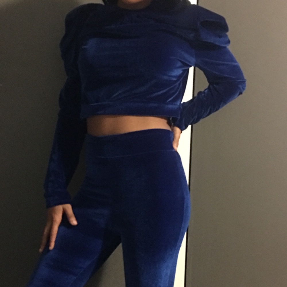 Blue velvet top and pants